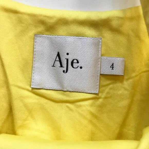 Aje Le Mempris Tiered Mini Dress Womens 4 Citrus Yellow Lemon Cotton Sleeveless